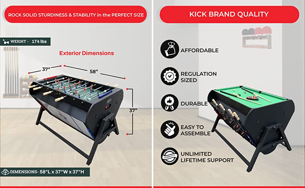 KICK Triplex 55″ 3in1 Swivel Multi Game Table (Black) KICK Foosball